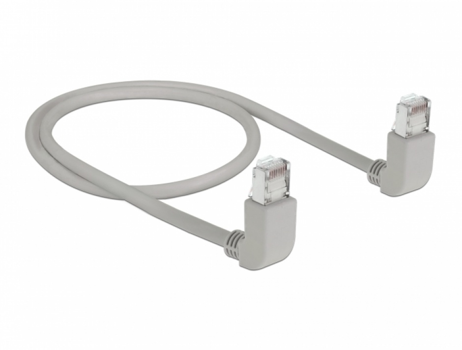 Imagine Cablu de retea RJ45 cat 6A S/FTP unghi sus 0.5m Gri, Delock 83513